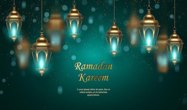 Elegant green Islamic lantern with bokeh background suitable for Ramadan Raya Hari Eid al Adha Islamic holiday