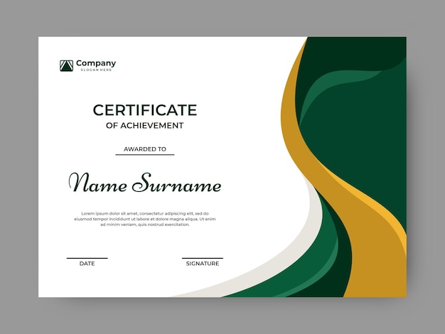 Elegant green with gold color certificate vector design template