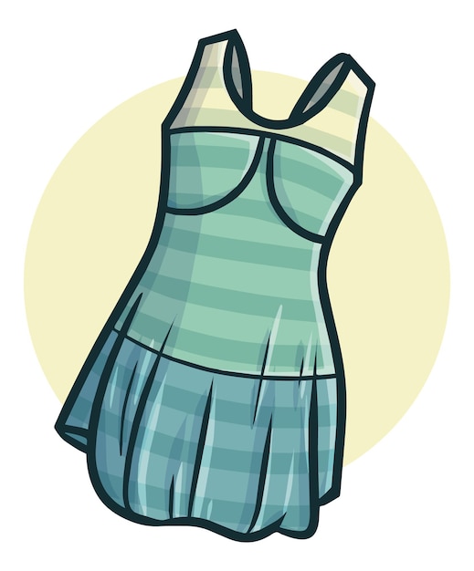 Elegant green yellow woman swimsuit cartoon illustration