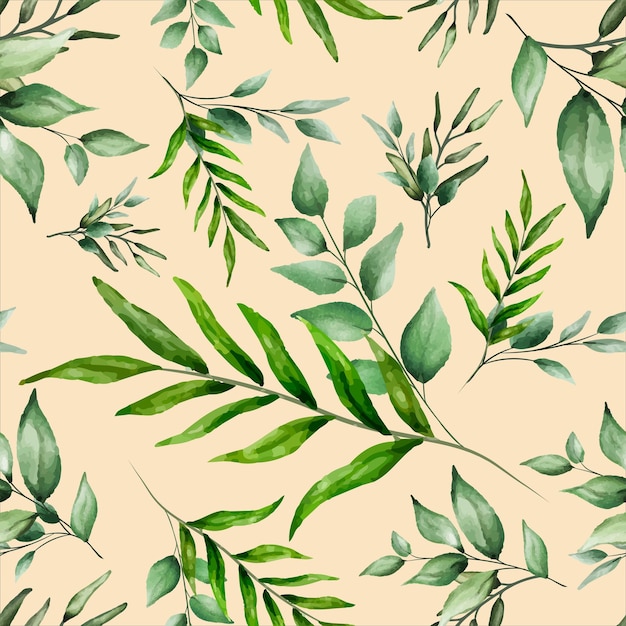 elegant greenery watercolor leaves seamless pattern