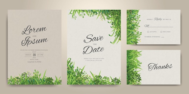 Elegant Greenery Wedding invitation card template set