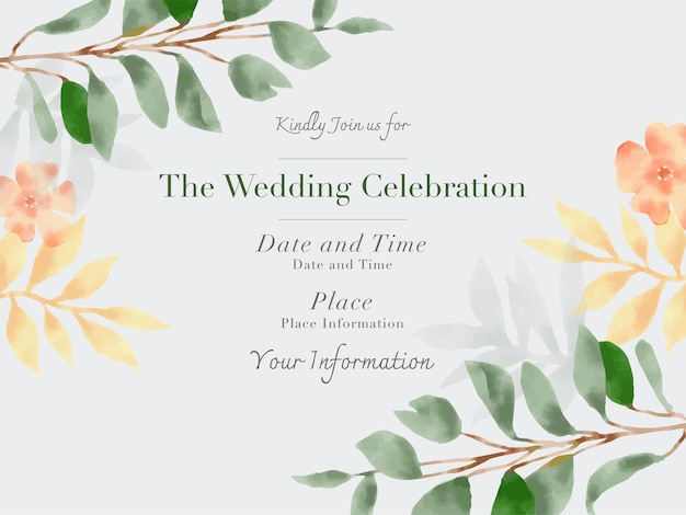 Elegant greenery on wedding invitation card template