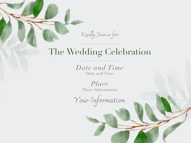 Elegant greenery on wedding invitation card template