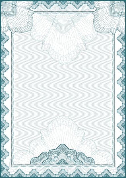 Elegant guilloche frame border for diploma or certificate vector A4 vertical CMYK color