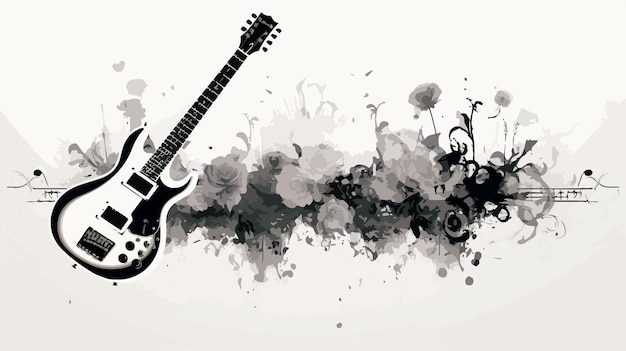 Elegant Guitar Illustration with Floral Pattern on Abstract Background