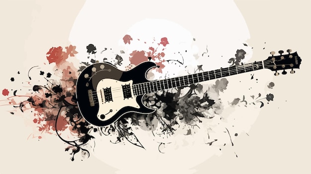 Elegant Guitar Illustration with Floral Pattern on Abstract Background