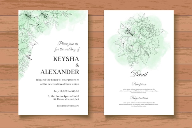 Elegant Hand Drawing Floral Wedding Card Set