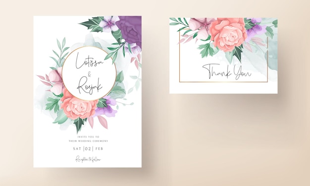 elegant hand drawing flower and leaves invitation card template