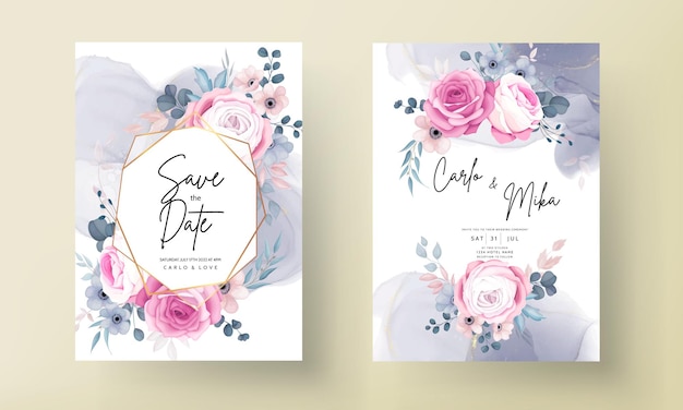 Elegant hand drawing wedding invitation beautiful floral design