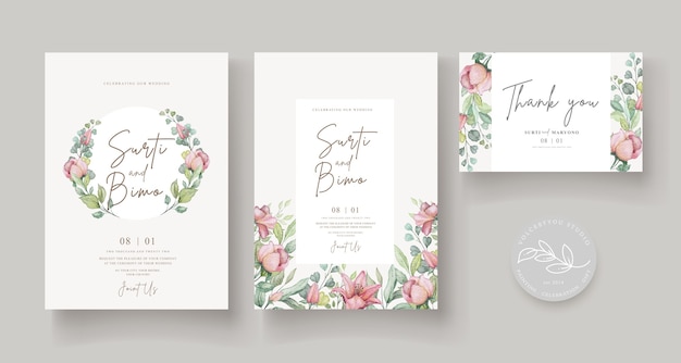 elegant hand drawing wedding invitation floral design