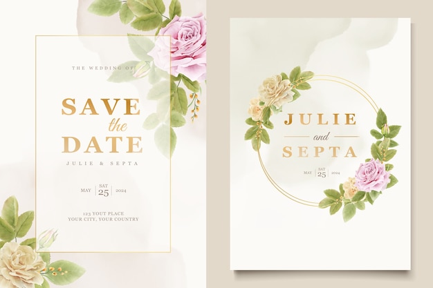 Elegant hand drawing wedding invitation floral design