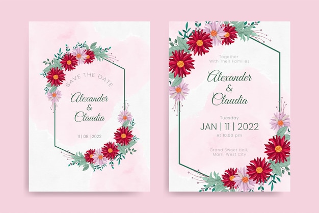 Elegant hand drawing wedding invitation floral design