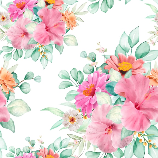 elegant hand drawn floral and leaves seamless pattern