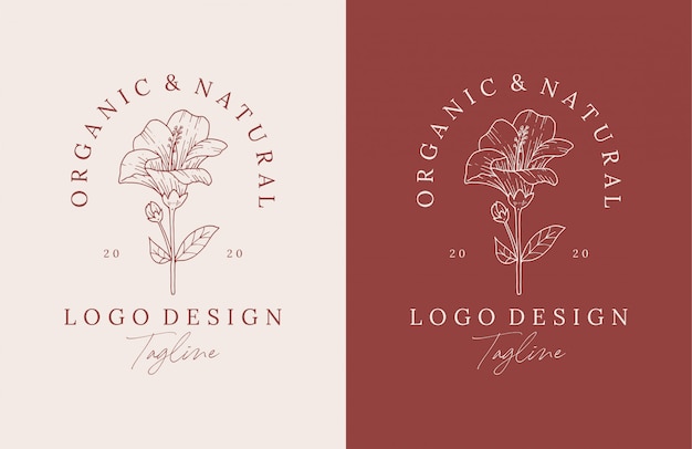 Elegant hand drawn floral logo Premium Design Template