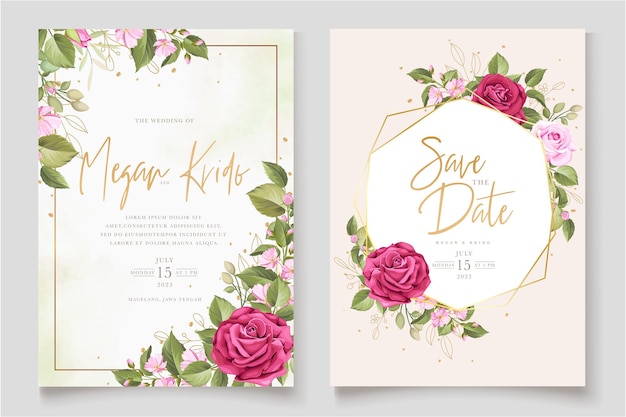 elegant hand drawn floral roses invitation card set