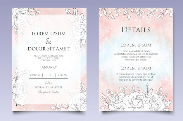 Elegant hand drawn floral wedding invitation template