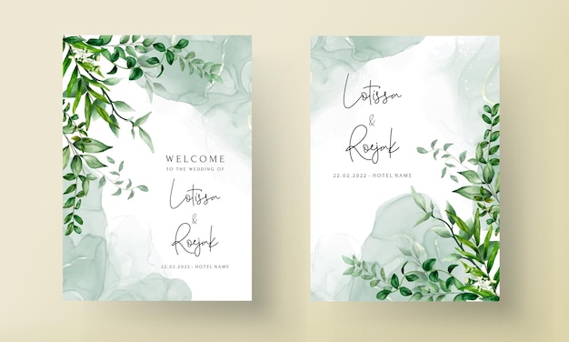 Vector elegant hand drawn greenery leaves watercolor wedding invitation card