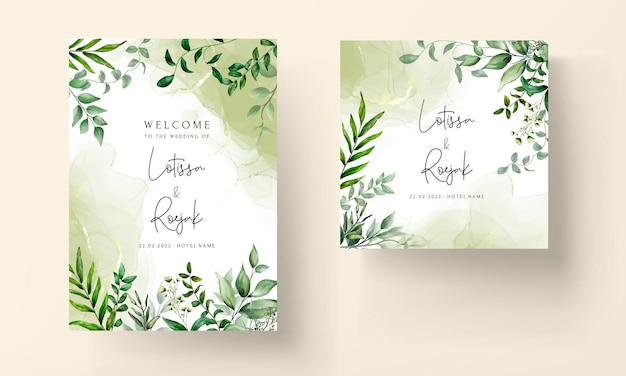 Vector elegant hand drawn greenery leaves watercolor wedding invitation card