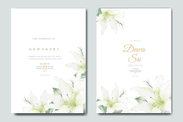 Elegant hand drawn lily invitation card set