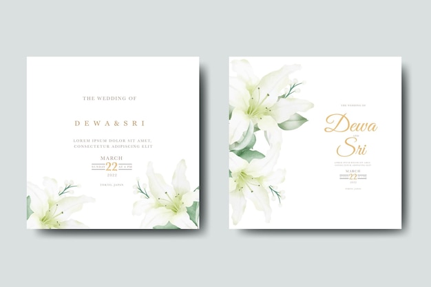 Elegant hand drawn lily invitation card set