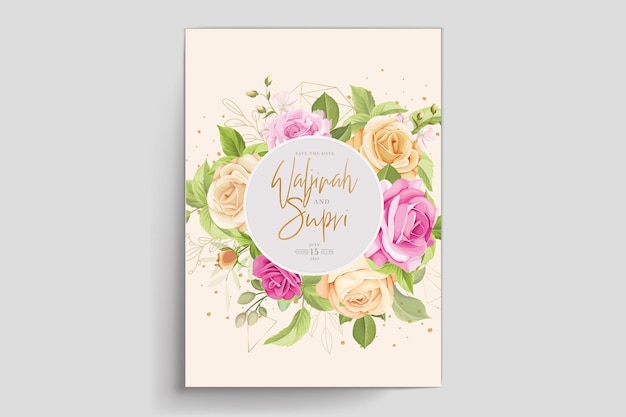 elegant hand drawn pink roses invitation card set