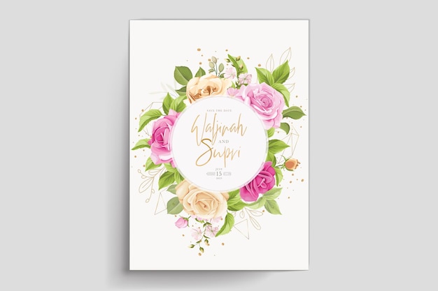 elegant hand drawn pink roses invitation card set