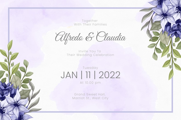 Elegant hand drawn watercolor floral invitation card