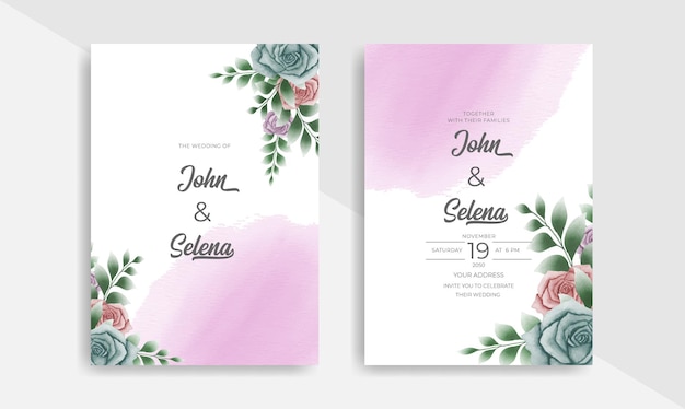 Elegant hand drawn watercolor floral wedding invitation card template