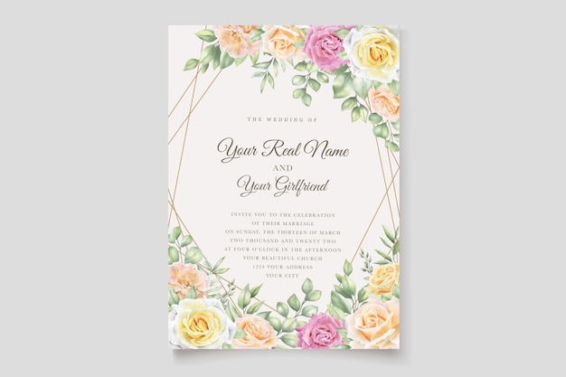 elegant hand drawn watercolor roses background and frame card design