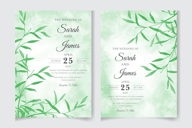 Elegant Hand drew watercolor Wedding invitation and menu template and floral frame design