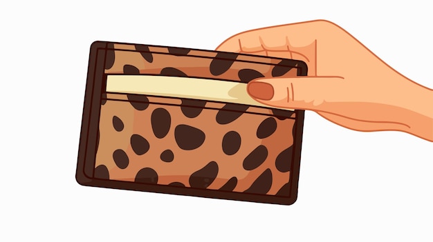 Vector elegant hand holding leopard print wallet with banknotes and coins