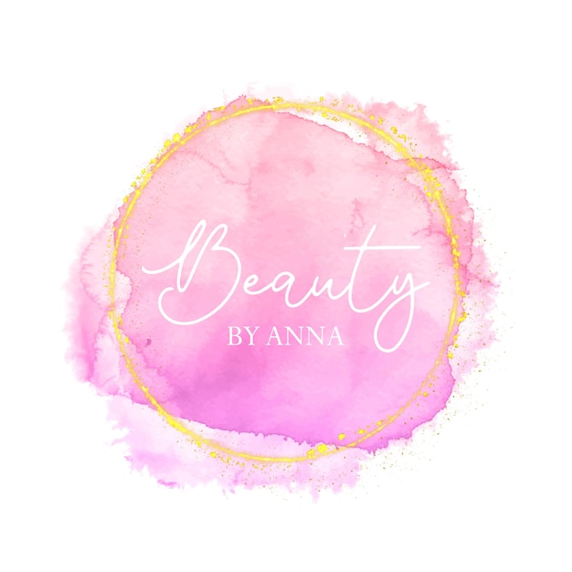 Elegant hand painted watercolour logo design with glittery gold circular border