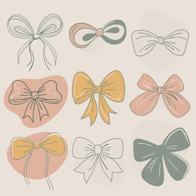 Vector elegant handdrawn bow illustrations simple minimalist designs for branding gifts and more