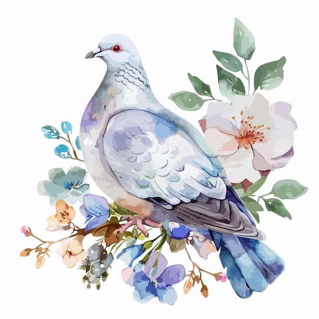 Elegant Handdrawn Dove and Floral Watercolor Illustration