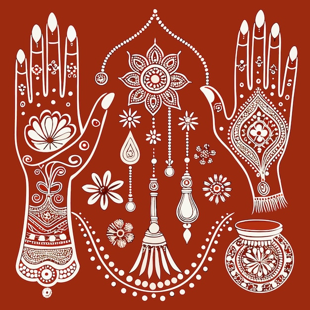 Vector elegant handdrawn mehndi elements