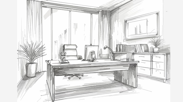 Elegant Handdrawn Vector of Office Interior