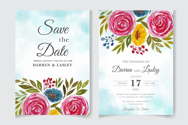 Elegant handdrawn wedding invitation card floral design with flowers leaves Nature art texture