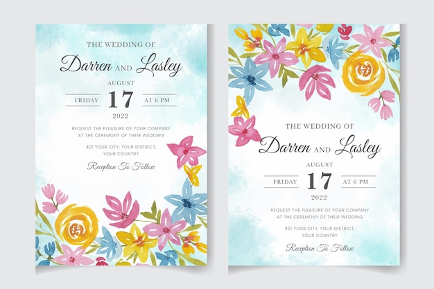 Elegant handdrawn wedding invitation card floral design with flowers leaves Nature art texture