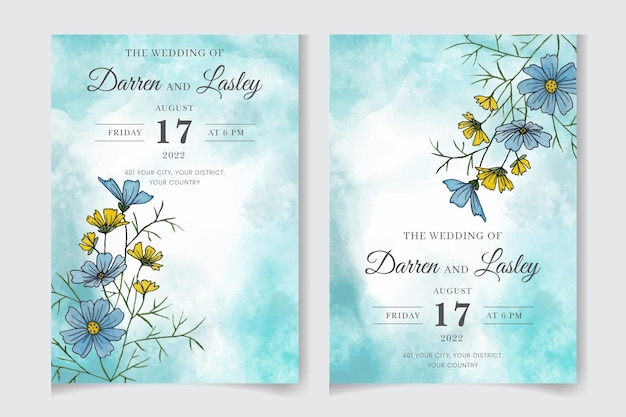 Elegant handdrawn wedding invitation card floral design with flowers leaves Nature art texture