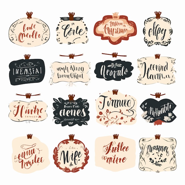 Vector elegant handmade label lettering set on white background