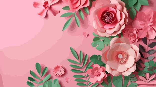 Vector elegant handmade paper flowers and blank poster on colorful background