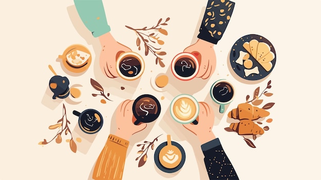 Vector elegant hands holding coffee cups professional coffee cultures concept