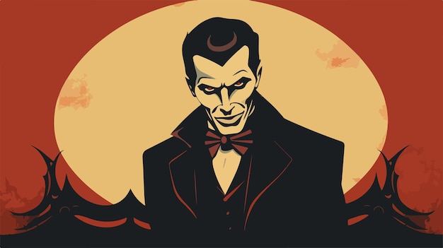 Vector elegant handsome vampire portrait on vintage paper background