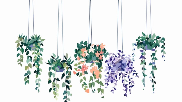 Vector elegant hanging indoor house plant flowers illustration