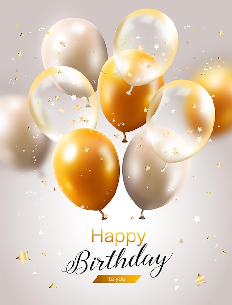 Elegant happy birthday with realistic balloons Free Vector