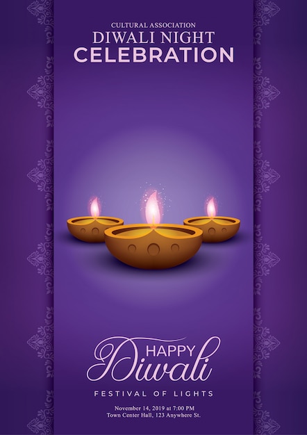 elegant happy diwali decorative purple