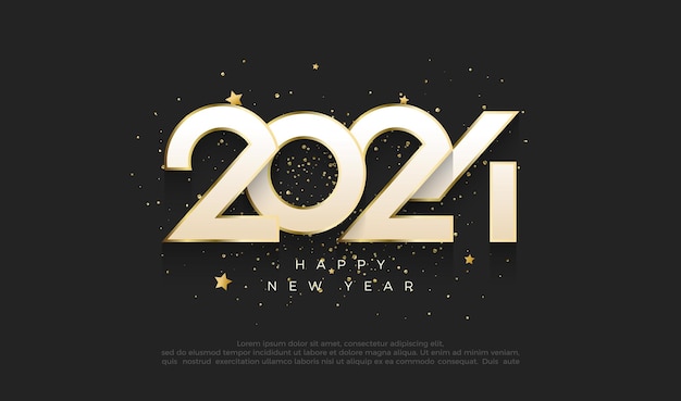 Elegant Happy new year 2024 with golden white numbers on a dark background Premium design for new year greetings for banners posters or social media and calendars