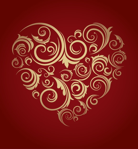 Elegant heart with golden swirls