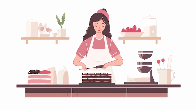 Elegant Home Bakery Concept Woman Cutting Cake with Knife