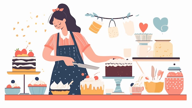 Elegant Home Bakery Concept Woman Cutting Cake with Knife